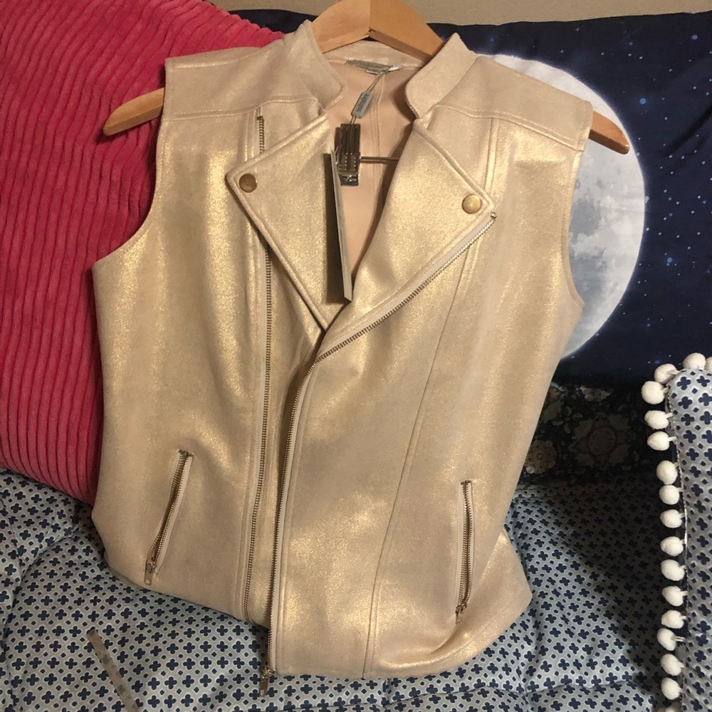 NWT metallic gold moto vest medium